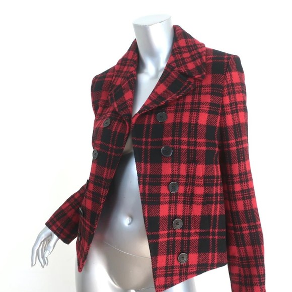 Saint Laurent Plaid Double Breasted Jacket Red/Black Wool Size 42 - Picture 3 of 10